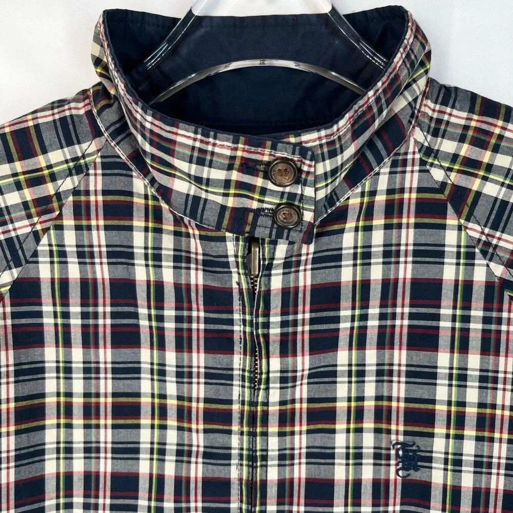 Vintage Tommy Hilfiger Men's Large Reversible Plaid Harrington Jacket Navy Blue